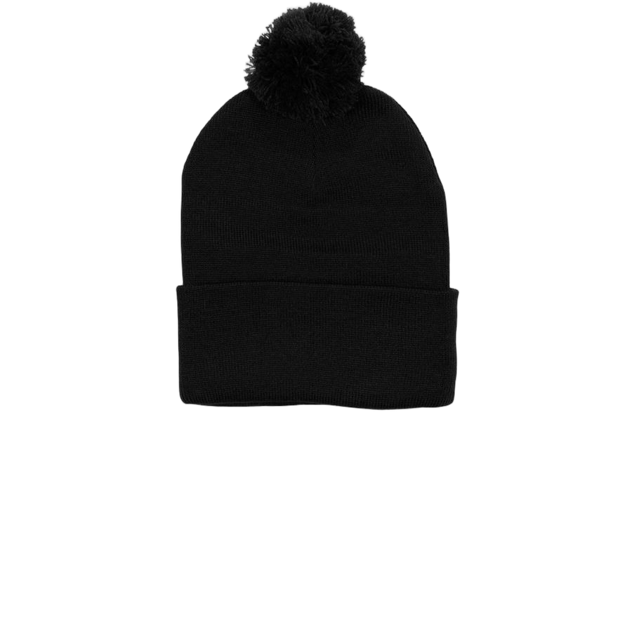 Black Printed Pom-Pom Beanie